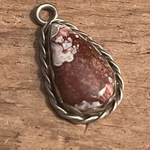 VTG JAG Sterling Silver Brecciated Jasper Pendant Southwest Artisan 1”